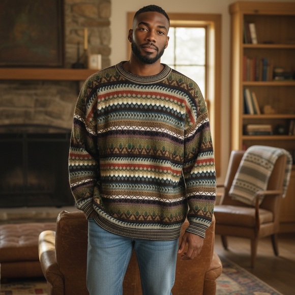 Top Knit Hand Knitted 100% Alpaca Made in Peru Size L Abstract Geometric Print - Picture 2 of 12